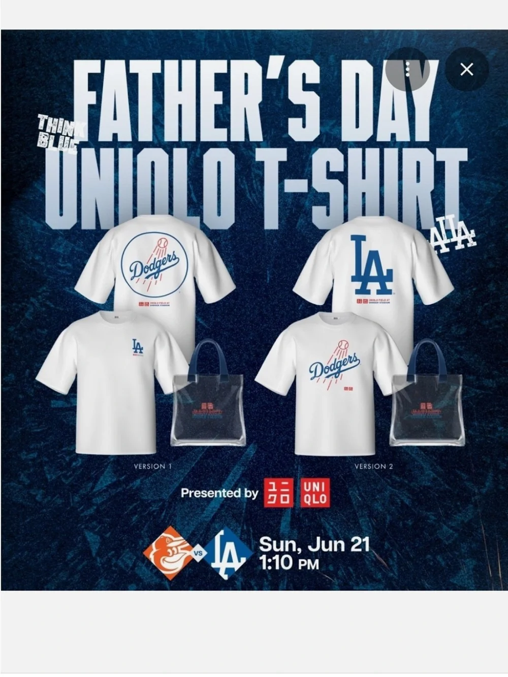 UNIQLO x Dodgers Clear Tote Bag with T-shirt bundle . Unisex size Medium